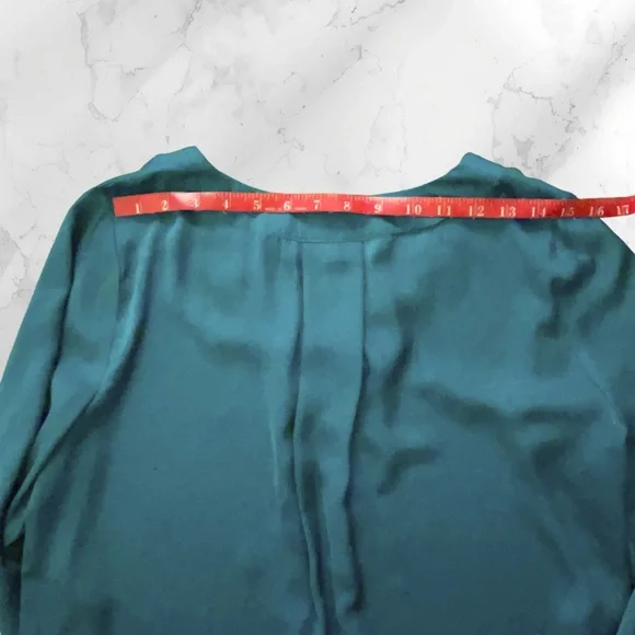 APT. 9 Women's Teal Lucky Shot Embellished V-Neck Satin Blouse Top Size Medium - Picture 15 of 15